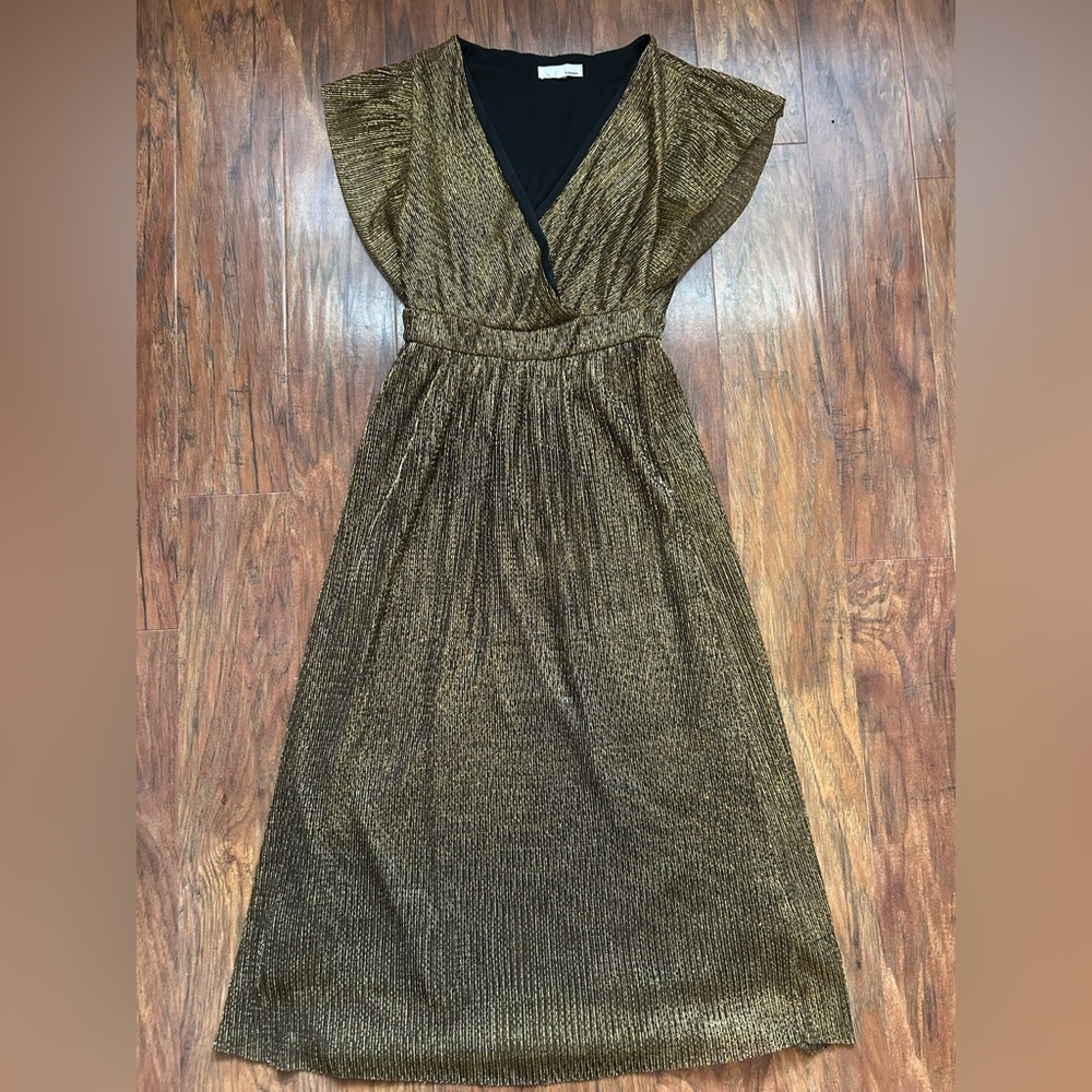 June & Hudson Dress With Accordion Details Women’s Size Small Metallic Party